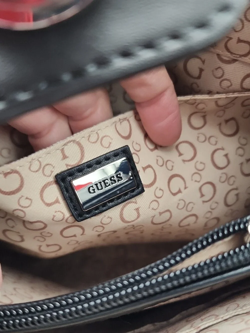 Guess Black & Gray Signature Satchel with Chain Charm